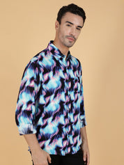 Kotty Men Relaxed Spread Collar Graphic Printed Cotton Casual Shirt
