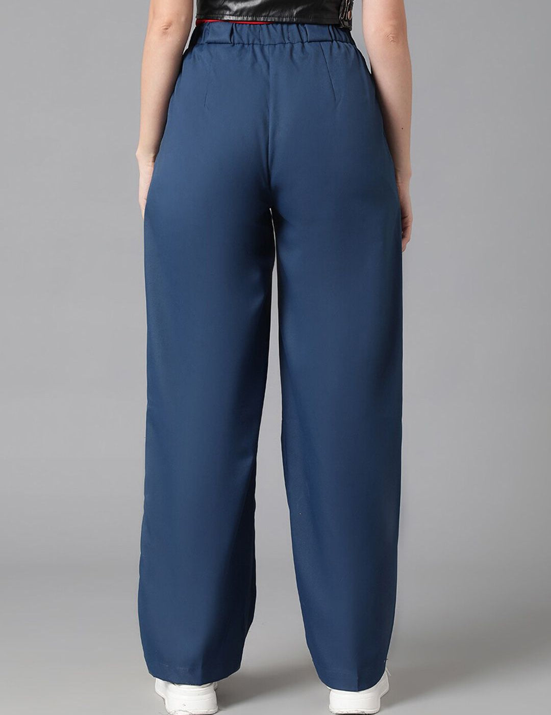 KOTTY BIZwear Women Navy Blue Relaxed Straight Leg High-Rise Easy Wash Pleated Trousers