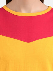 Kotty Women Mustard Yellow & Red Colourblocked Round Neck T-shirt