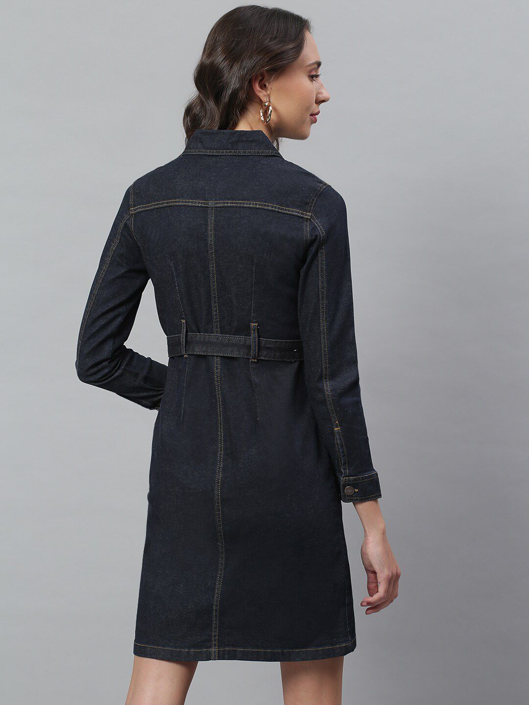Kotty Women Blue Solid Denim Shirt Dress & Belt