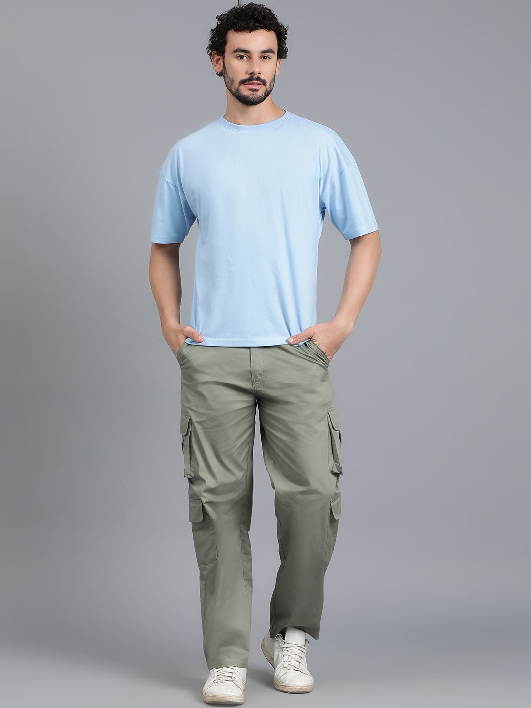 Kotty Men Relaxed Low-Rise Easy Wash Cargos Trousers