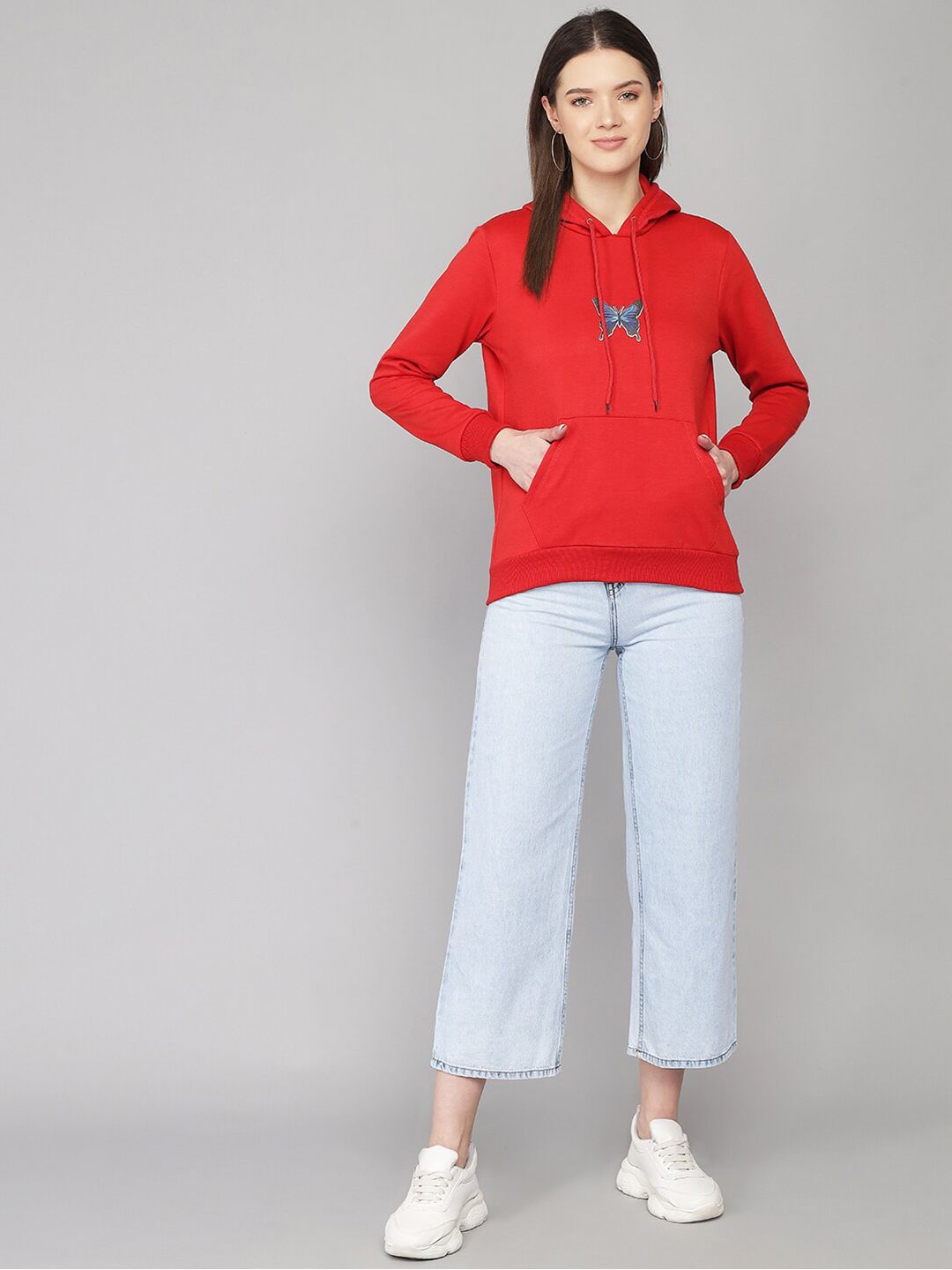 Kotty Women Red Printed Hooded Sweatshirt