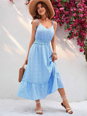 Kotty Floral Print Shoulder Straps Crepe Fit & Flare Midi Dress