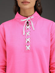 Kotty Round Neck Tie-Up Fleece Sweatshirt