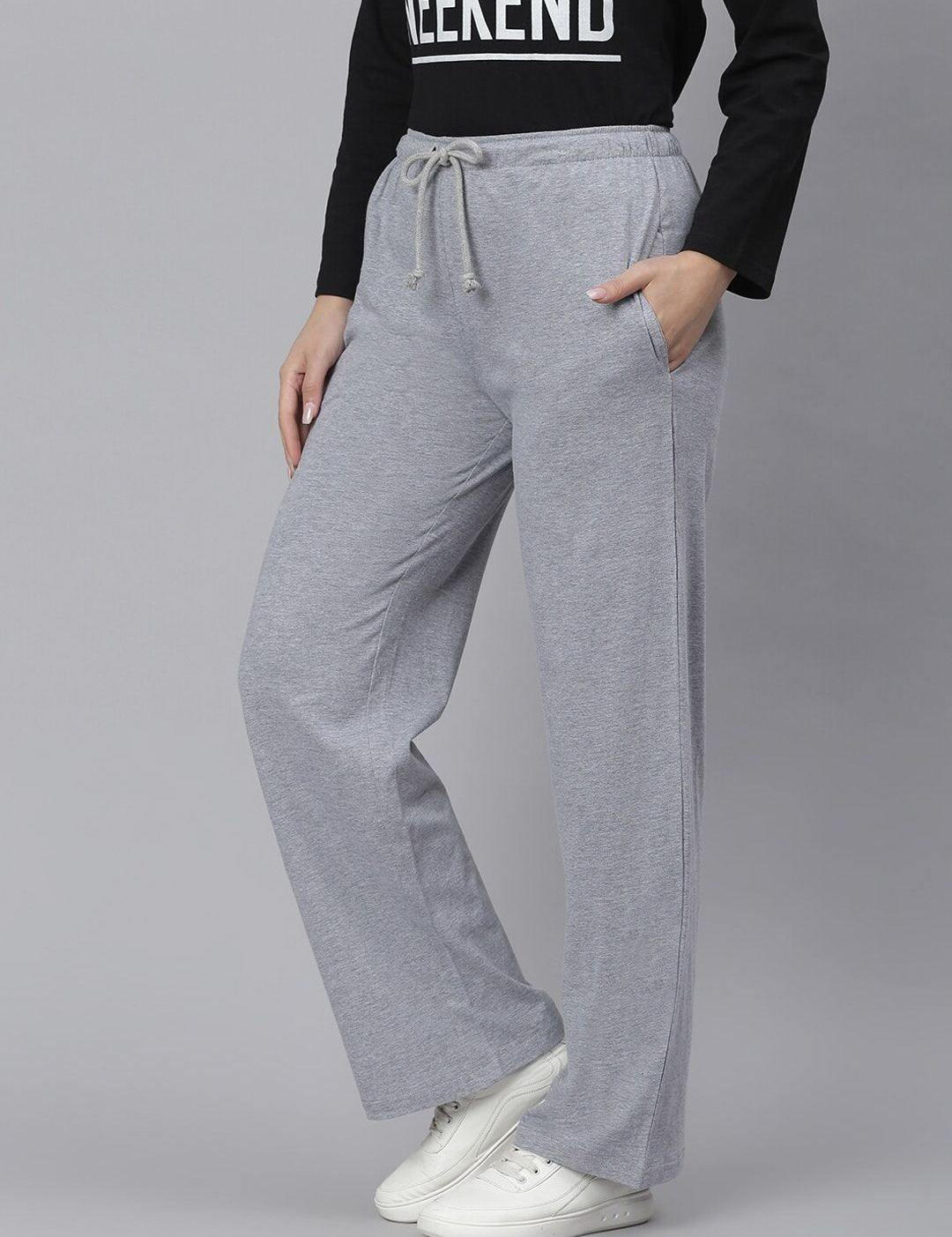 Kotty Women Grey Solid Straight-Fit Track Pants