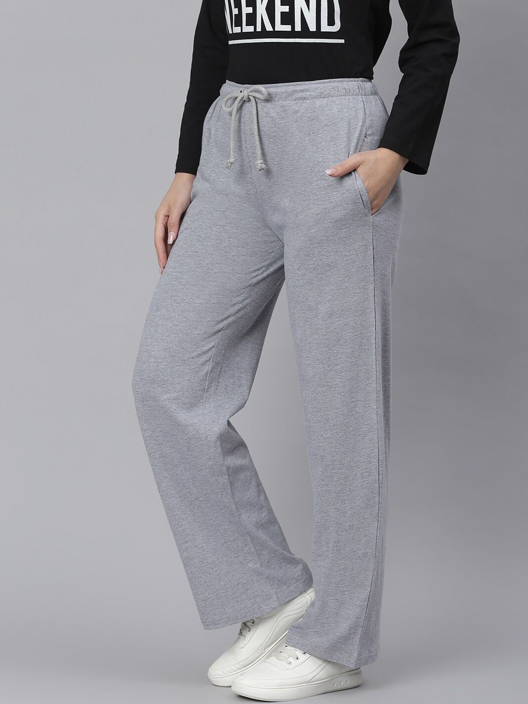 Kotty Women Grey Solid Straight-Fit Track Pants