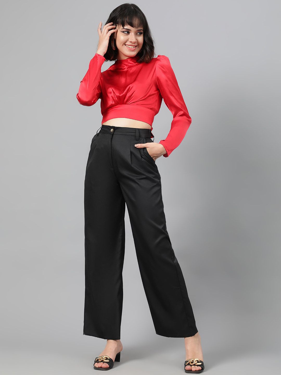 Kotty Red Satin Crop Regular Top