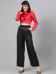 Kotty Red Satin Crop Regular Top