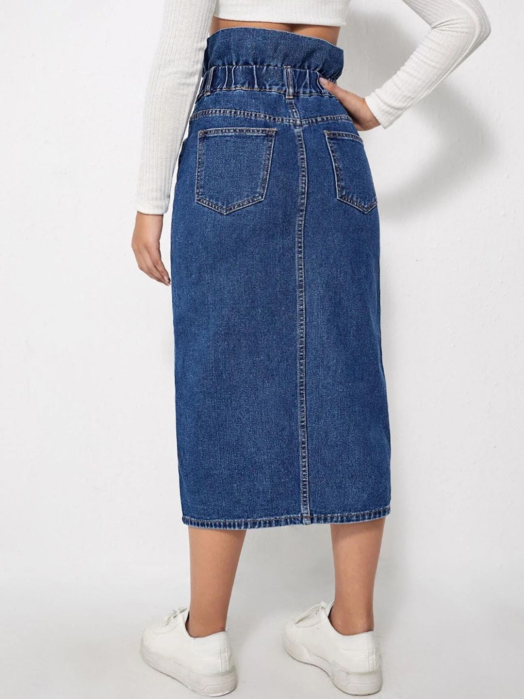 Kotty Denim Pencil Midi Skirt