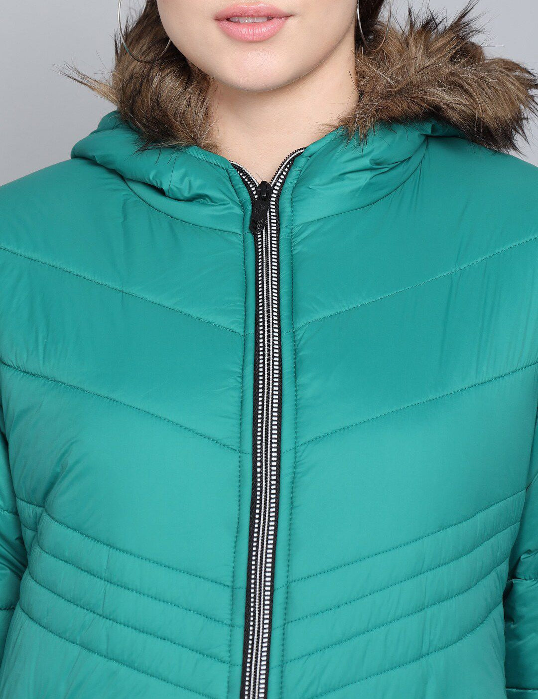 Kotty Women Green Hooded Puffer Jacket