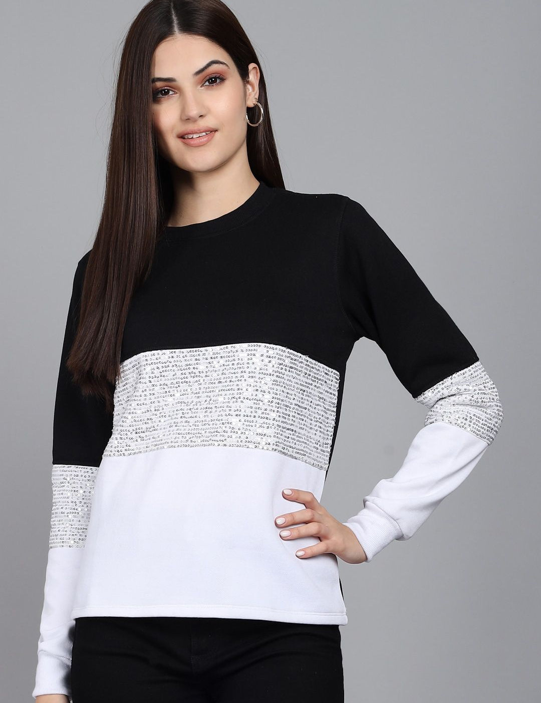 Kotty Women Black Colourblocked Sweatshirt