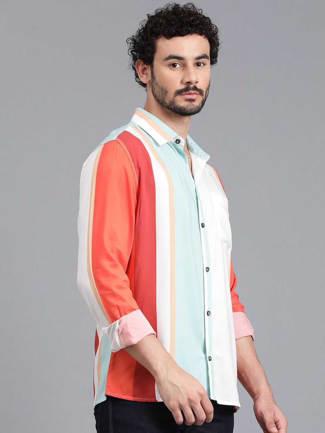 Kotty Men Colourblocked Spread Collar Casual Shirt