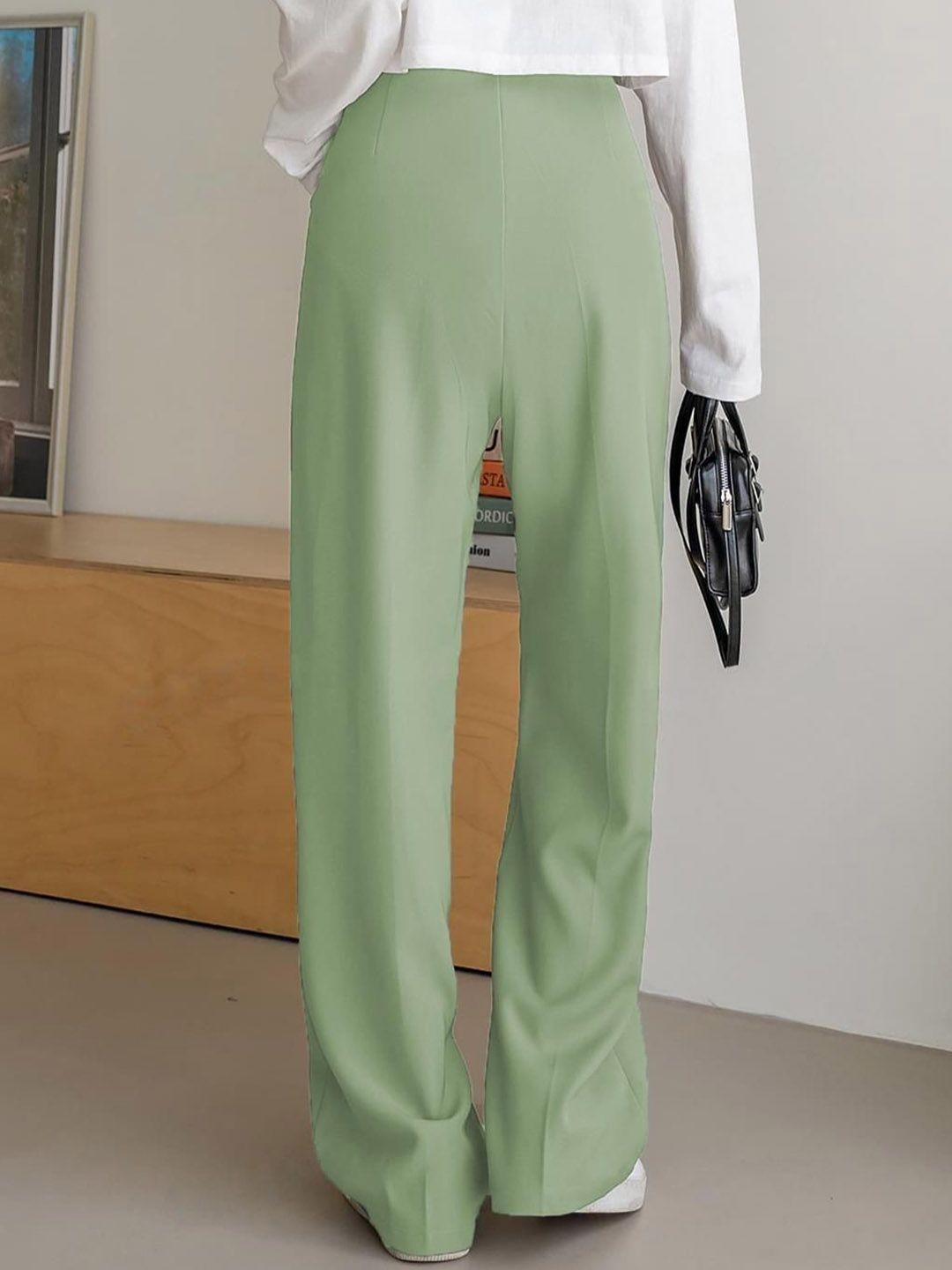 Kotty Women Straight Fit High-Rise Easy Wash Pleated Trousers