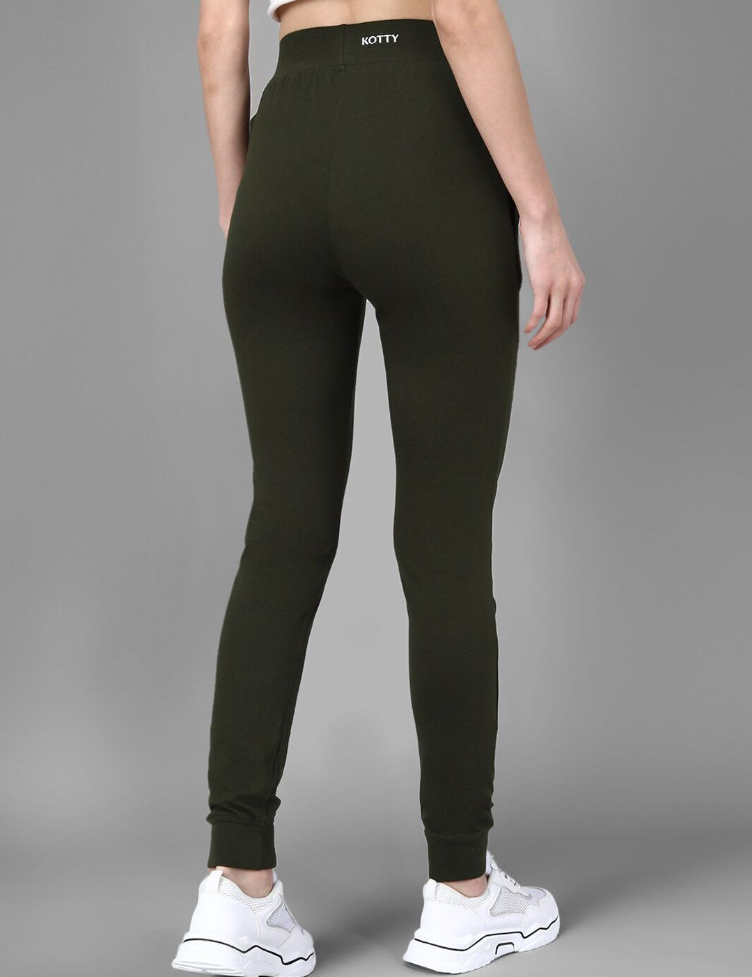 Kotty Women Olive Green & White Printed Joggers