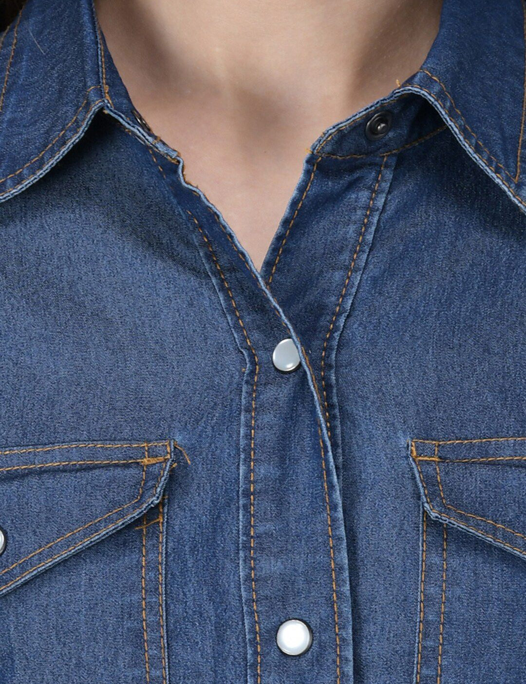 Kotty Women Blue Solid Denim Shirt Dress