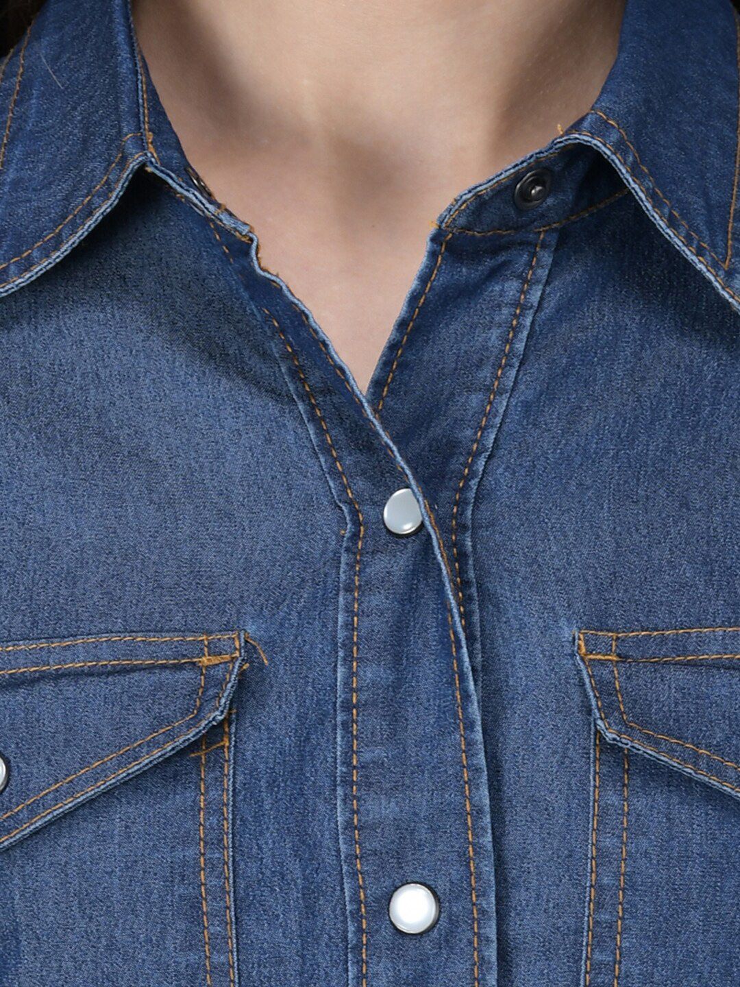 Kotty Women Blue Solid Denim Shirt Dress