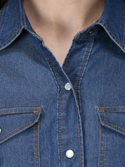 Kotty Women Blue Solid Denim Shirt Dress
