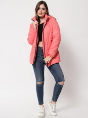 Kotty Women Pink Longline Hooded Puffer Jacket