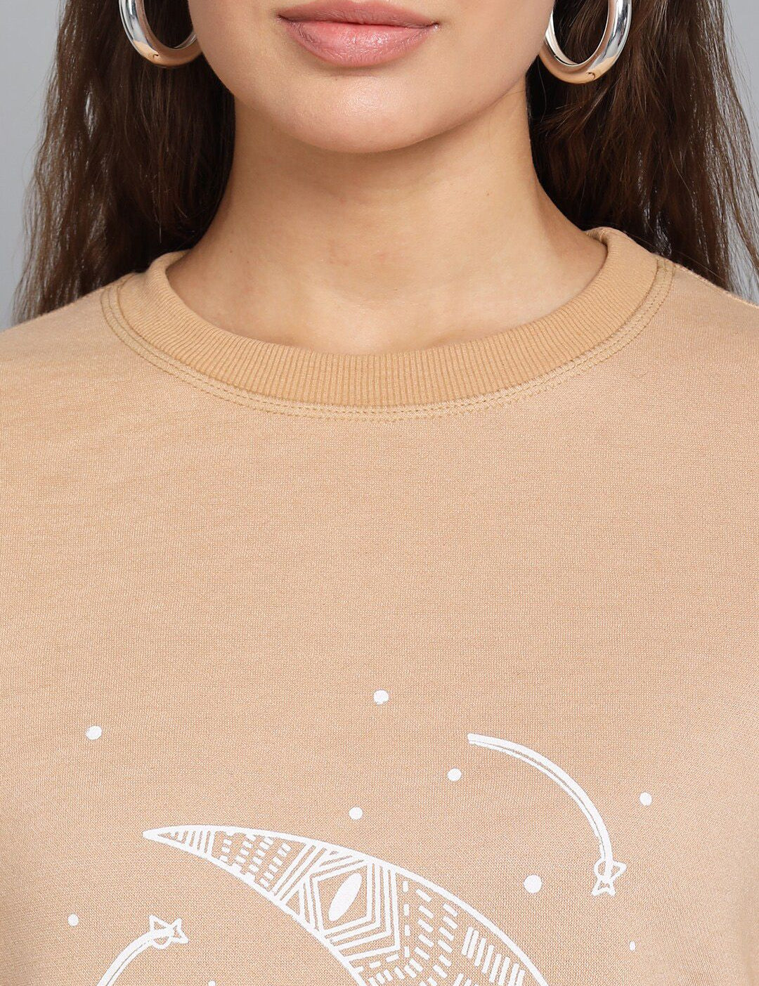 Kotty Women Beige Printed Round Neck Sweatshirt