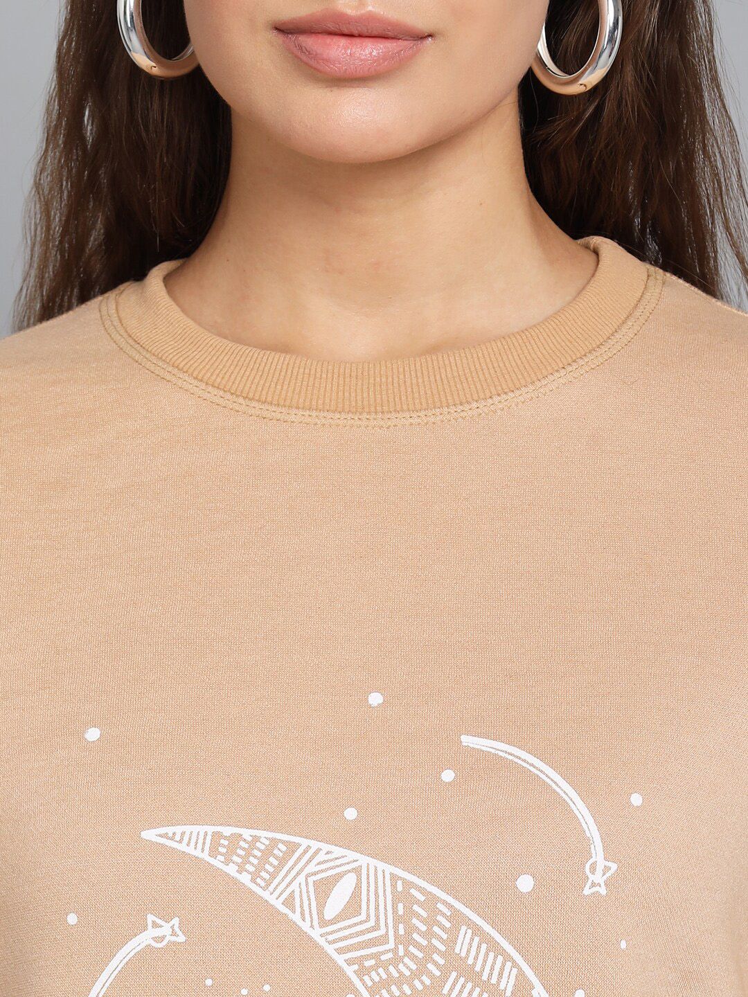 Kotty Women Beige Printed Round Neck Sweatshirt