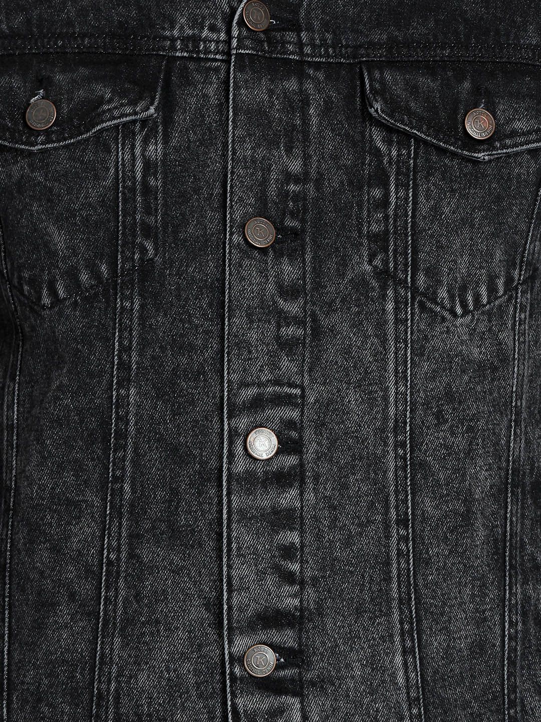 Kotty Men Black Solid Denim Jacket