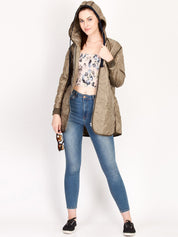 Kotty Women Brown Solid Insulator Longline Padded Jacket