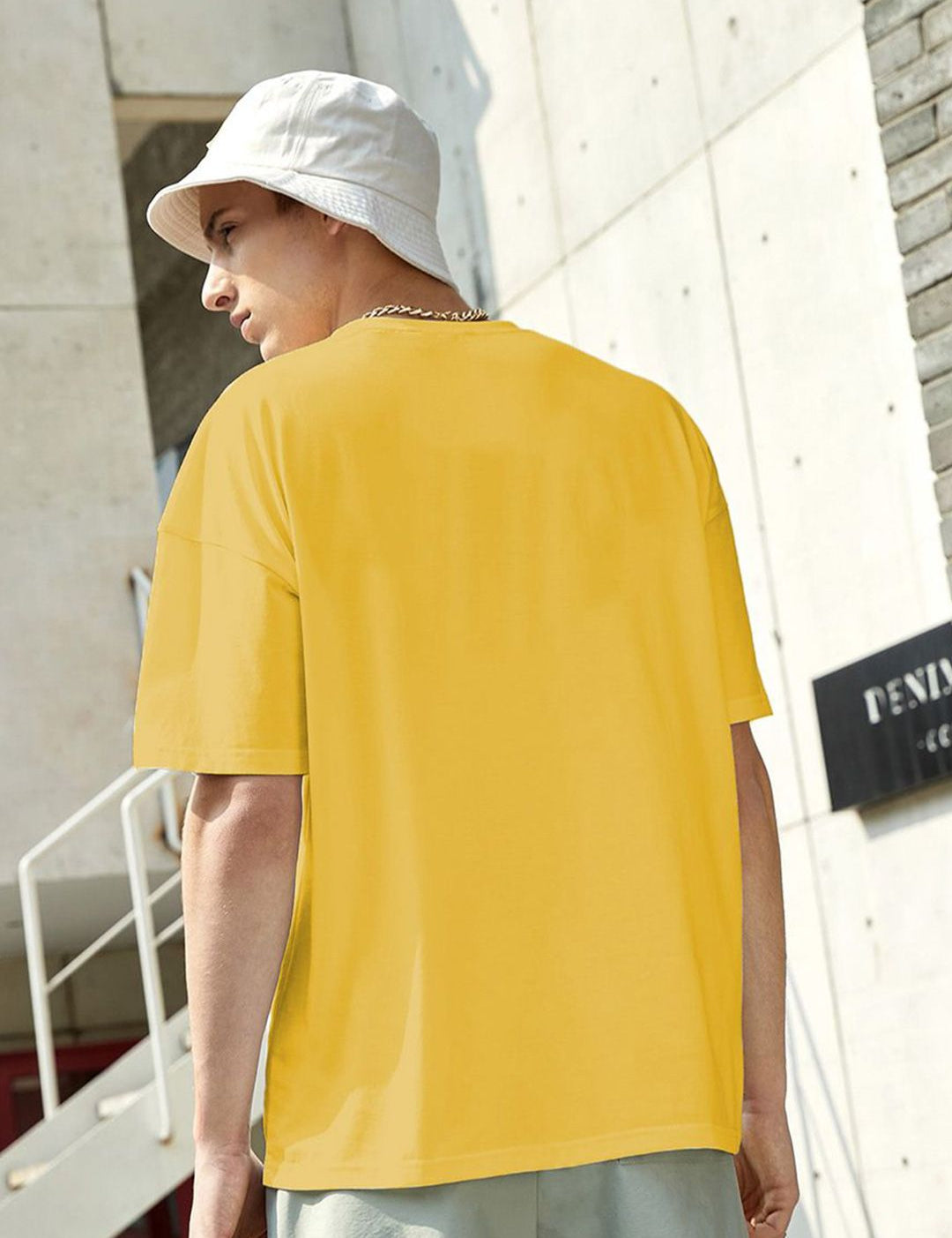 Kotty Yellow Drop-Shoulder Sleeves Oversized Cotton Casual T-Shirt