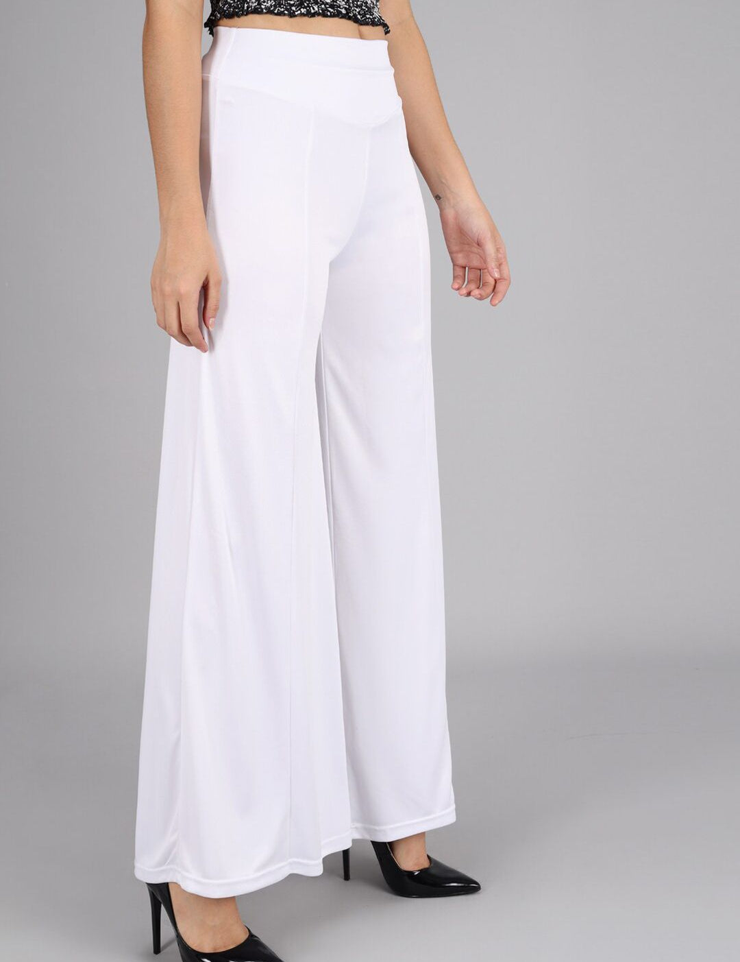 Kotty Women White Flared High-Rise Parallel Trousers