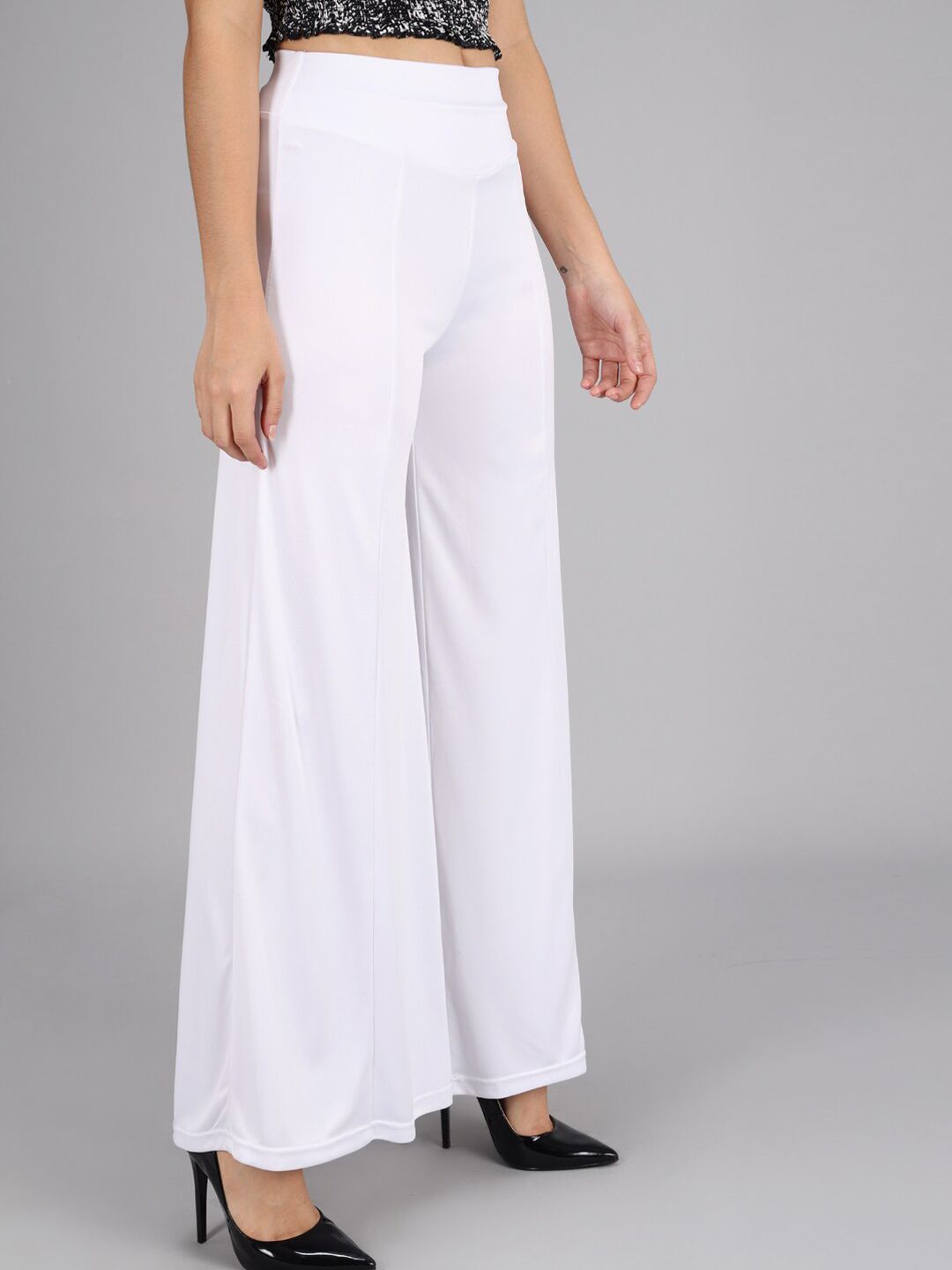 Kotty Women White Flared High-Rise Parallel Trousers