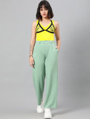 Kotty Women Green Relaxed Straight Leg Fit High-Rise Easy Wash Parallel Trousers