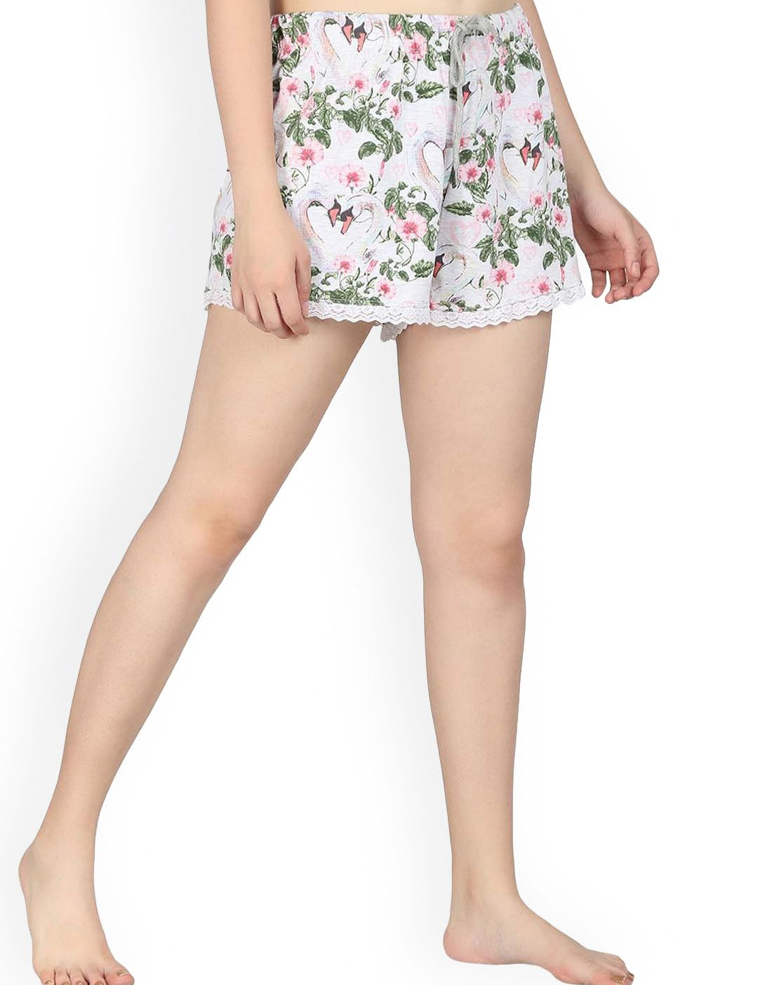 Kotty Women White & Pink Printed Lounge Shorts KTTSLEEPSHORTS235