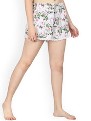 Kotty Women White & Pink Printed Lounge Shorts KTTSLEEPSHORTS235