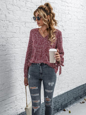 Kotty Abstract Printed Cuffed Sleeves Crepe Top