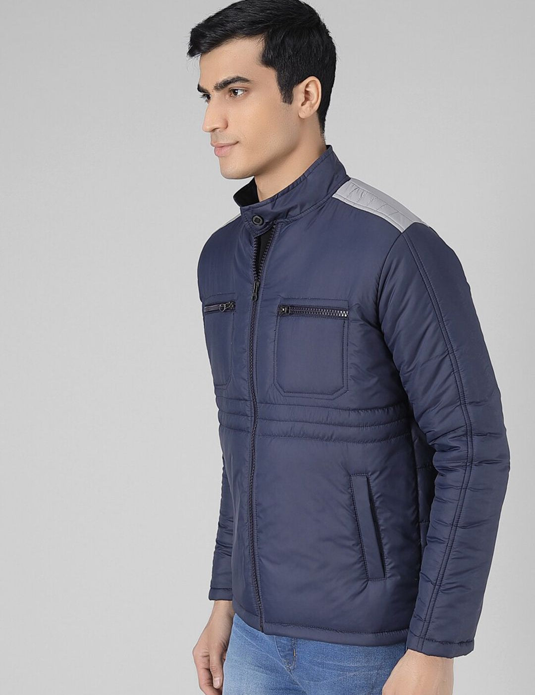 Kotty Men Blue Solid Padded Jacket