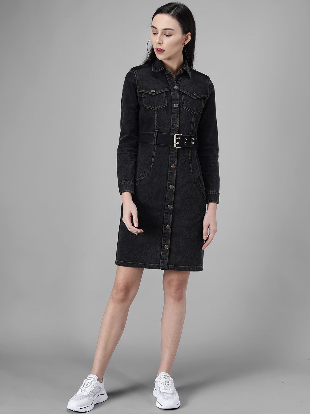 Kotty Women Black Solid Pinafore Dress