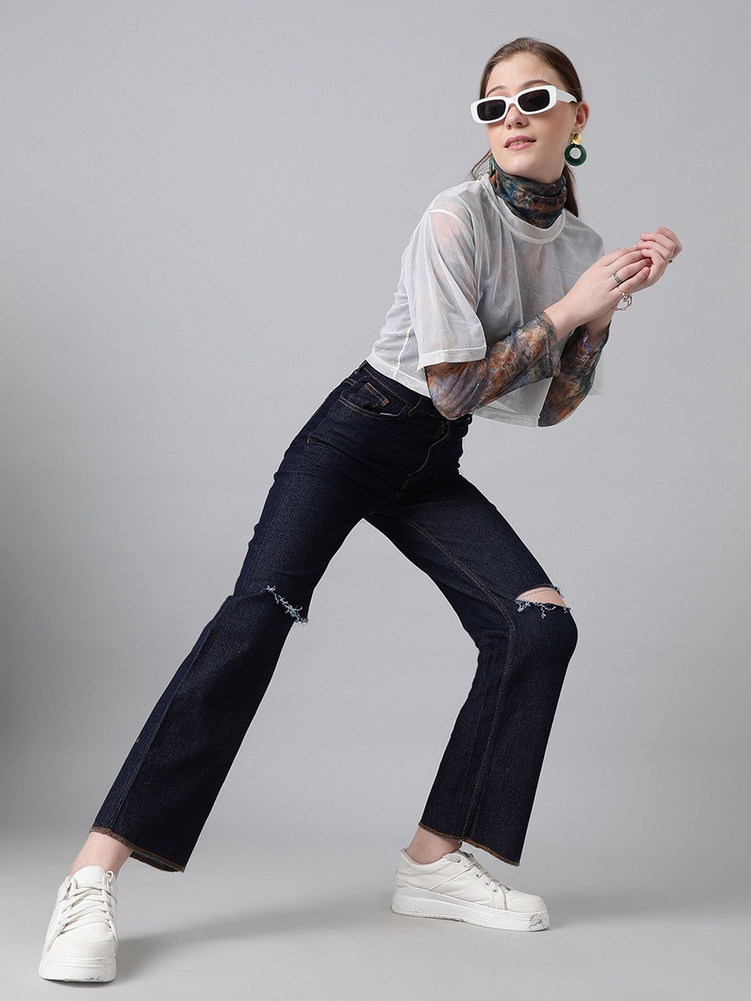 Kotty Women Bootcut High-Rise Slash Knee Stretchable Jeans