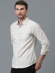 Kotty White & Yellow New Checked Spread Collar Casual Shirt