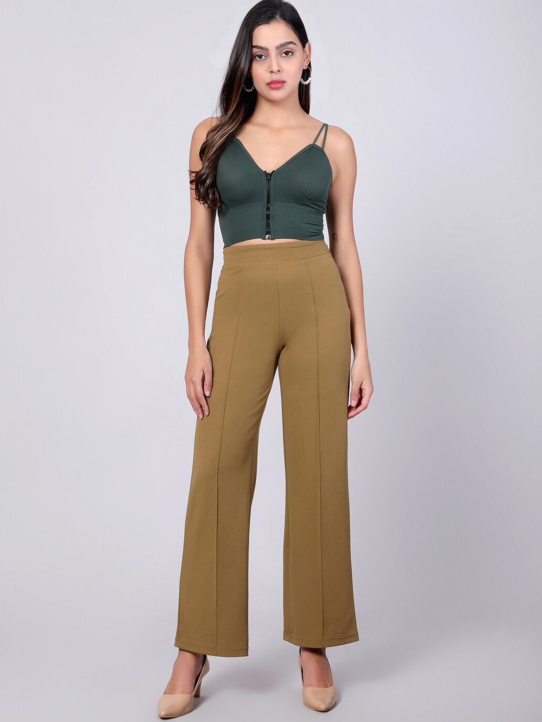 Kotty Women Relaxed Straight Fit High-Rise Easy Wash Trousers
