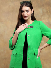 Kotty Women Solid Overcoat with Buckle Detail