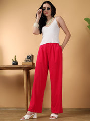Kotty Women Relaxed Straight Leg Straight Fit High-Rise Easy Wash Corduroy Pleated Trousers