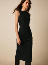 Kotty women sleek sleeveless black midi sheath dress