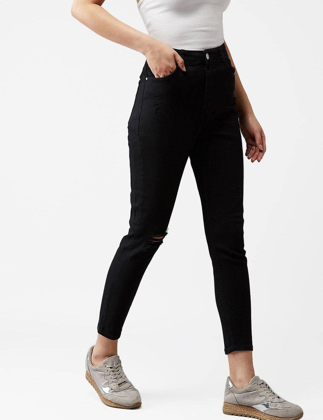 Kotty Women Black Skinny Fit High-Rise Mildly Distressed Jeans