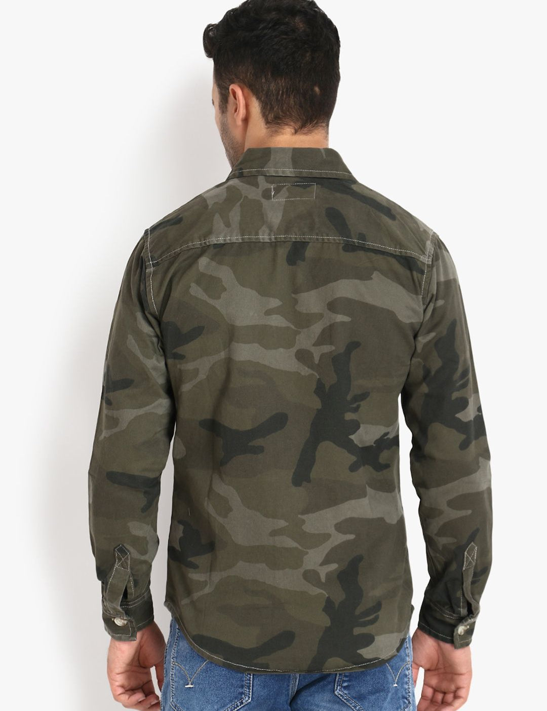 Kotty Men Olive Green Camouflage Printed Jacket