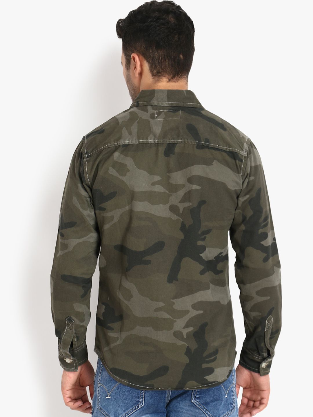 Kotty Men Olive Green Camouflage Printed Jacket