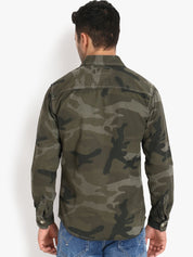 Kotty Men Olive Green Camouflage Printed Jacket