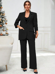 Kotty Black Notched Lapel Collar Single-Breasted Blazer With Trouser 