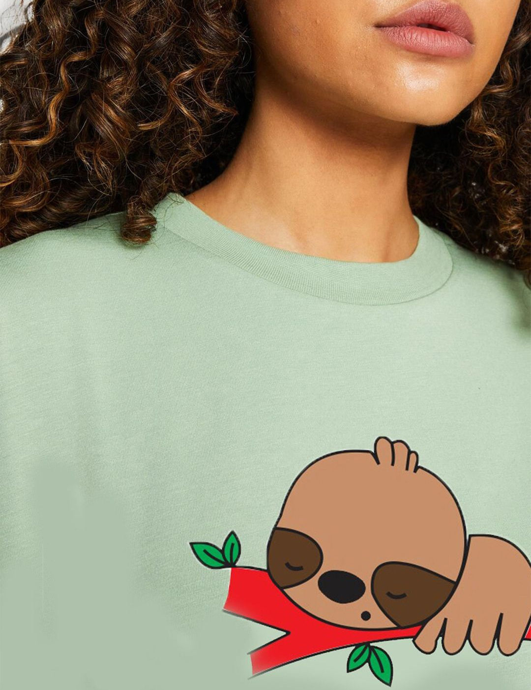 Kotty Green Printed Round Neck Drop-Shoulder Sleeves Oversized T-shirt