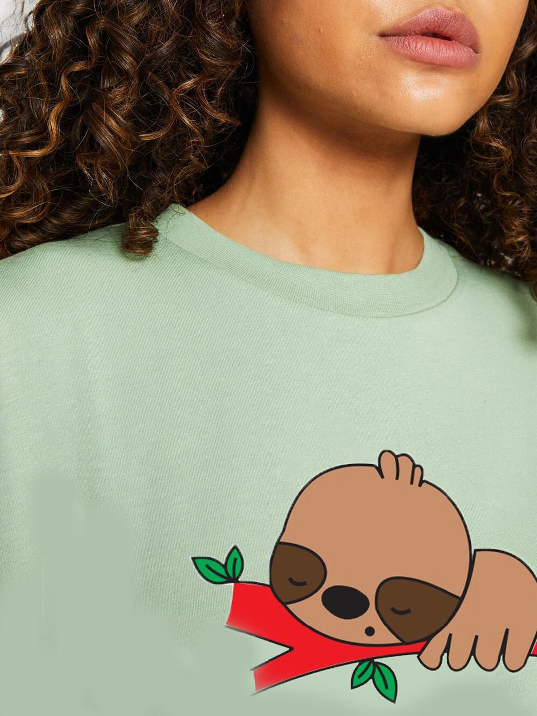 Kotty Green Printed Round Neck Drop-Shoulder Sleeves Oversized T-shirt