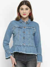 Kotty Women Blue Solid Denim Jacket