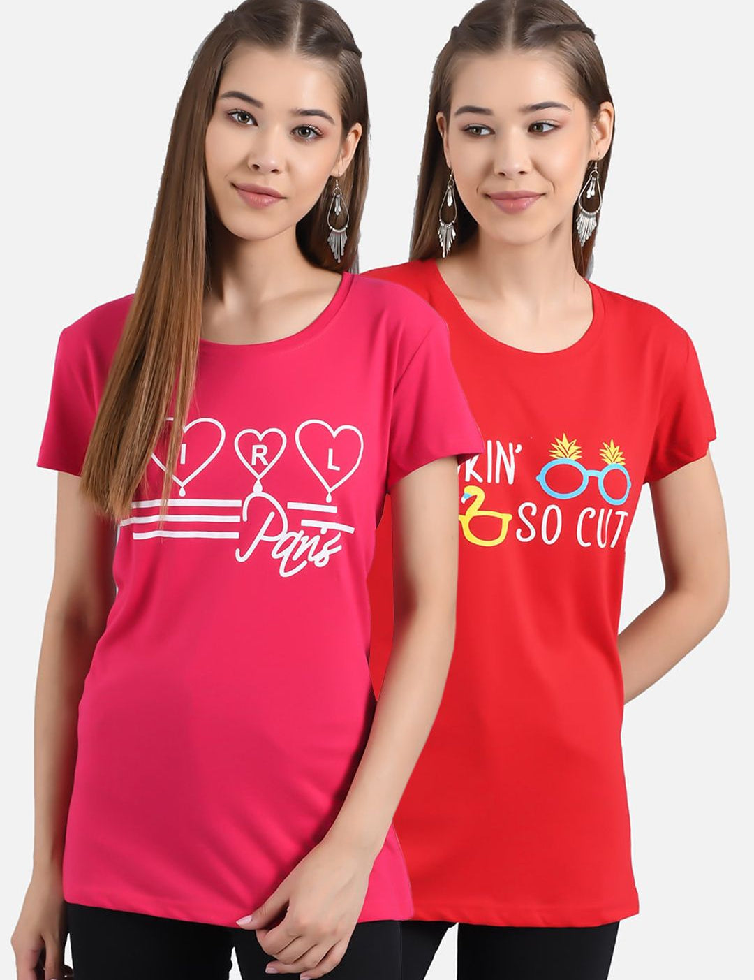 Kotty Women Pack Of 2 Printed Round Neck T-shirt